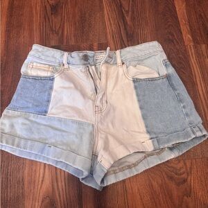 PacSun Blue and White Jean Shorts Patchwork Design